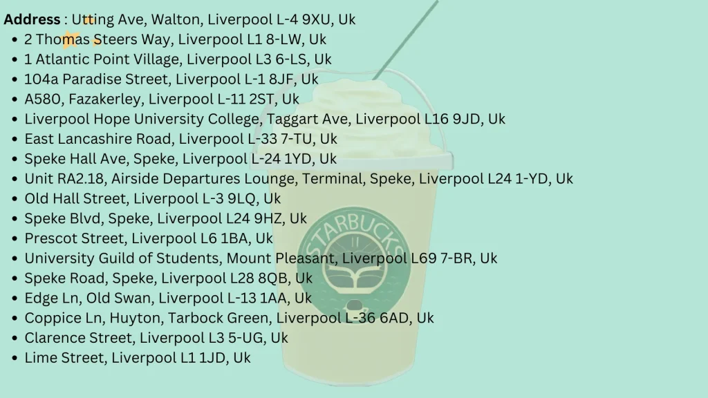 Starbucks Liverpool Menu