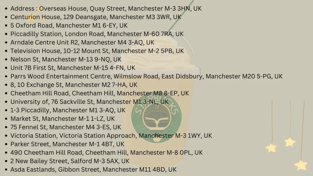 Starbucks Menu Manchester, UK 4 Starbucks Manchestor Address