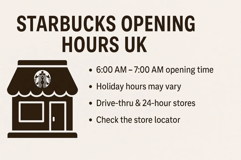 Starbucks Opening & Closing Times (7 AM – 9 PM Daily) 2 Starbucks opening Hours in England's