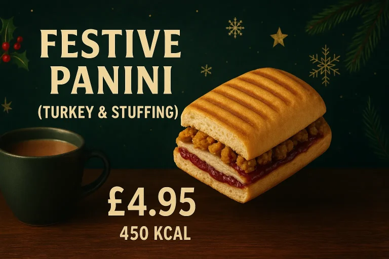 New Starbucks Christmas Menu 2026 – UK Drinks & Food 10 Festive Panini (Turkey & Stuffing)