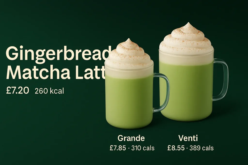 Gingerbread Matcha Latte – Starbucks UK Christmas Drink 2026 2 Gingerbread Matcha Latte Prices