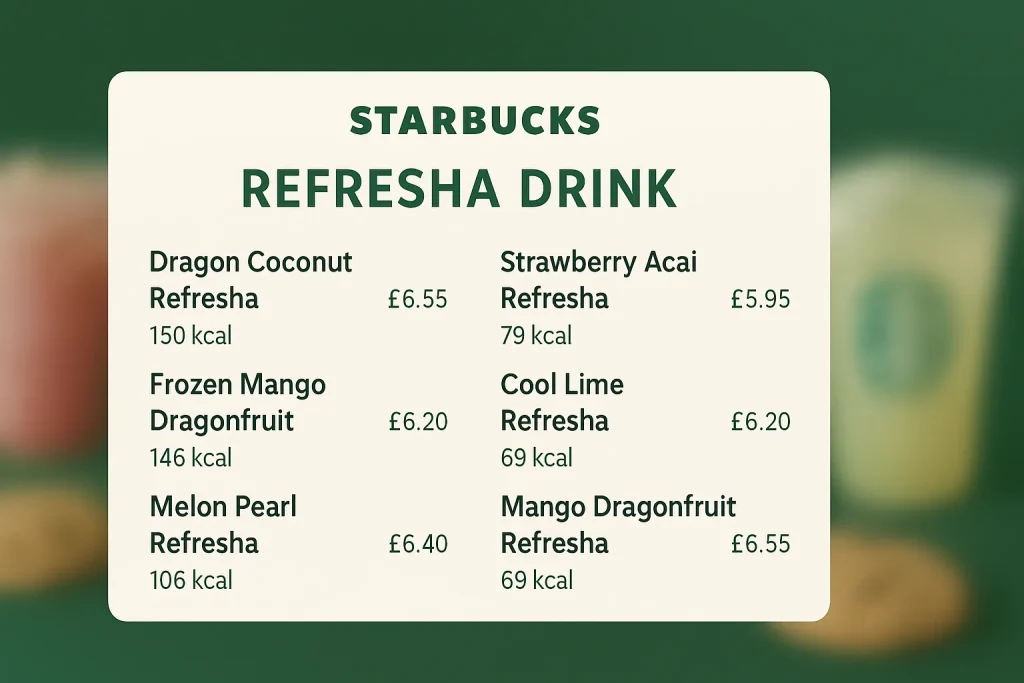 Starbucks Menu Prices UK 2026 5 Starbucks Refresher Drink